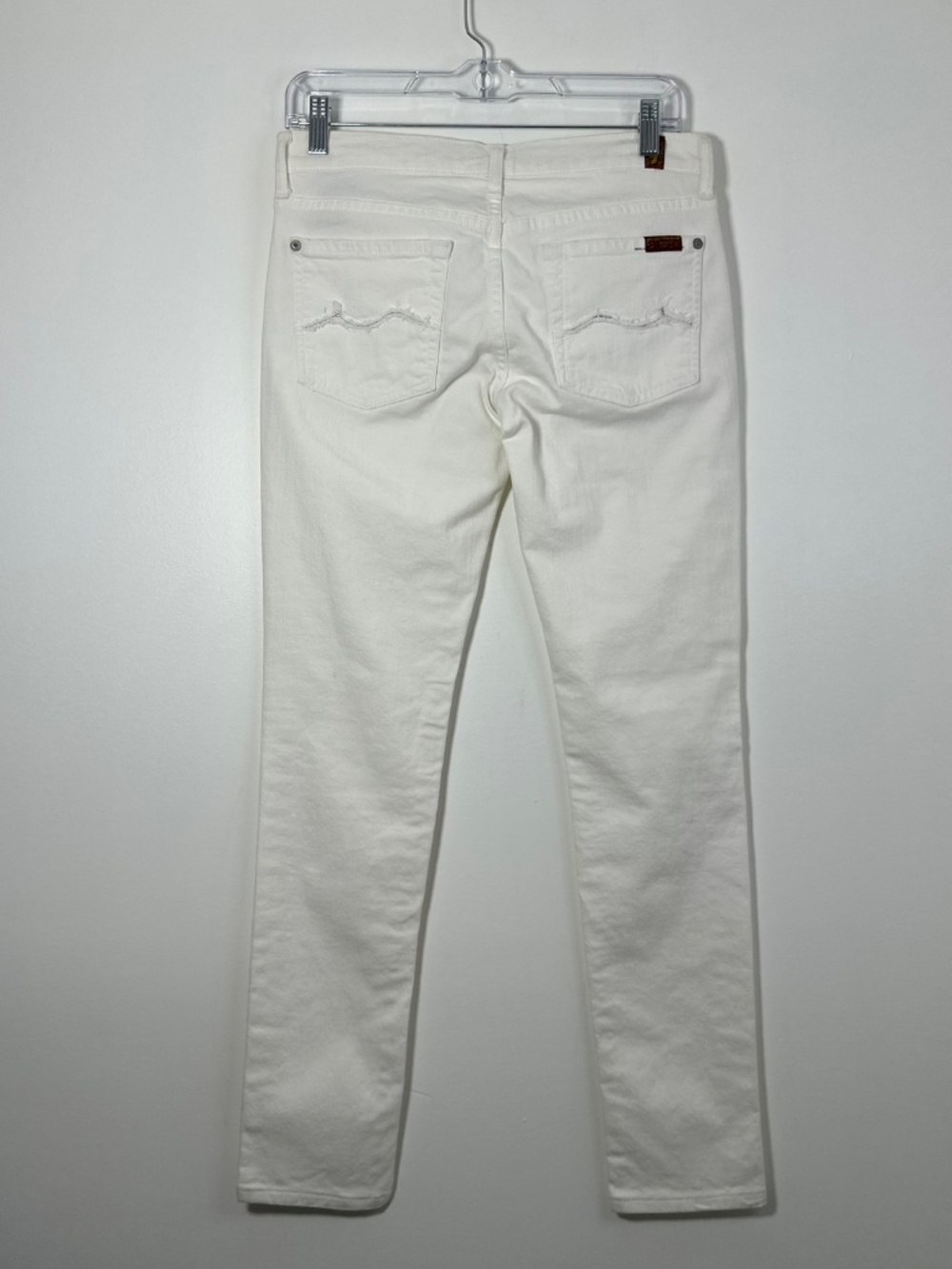 7 For All Mankind Sz 27 White Denim Low-Rise Skinny Jeans Y2K Rhinestone Pockets - Picture 2 of 11